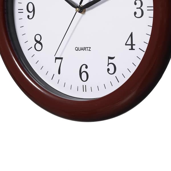 Clockswise Decorative Classic Brown Round Wall Clock for Living Room, Kitchen, Dining Room, Plastic