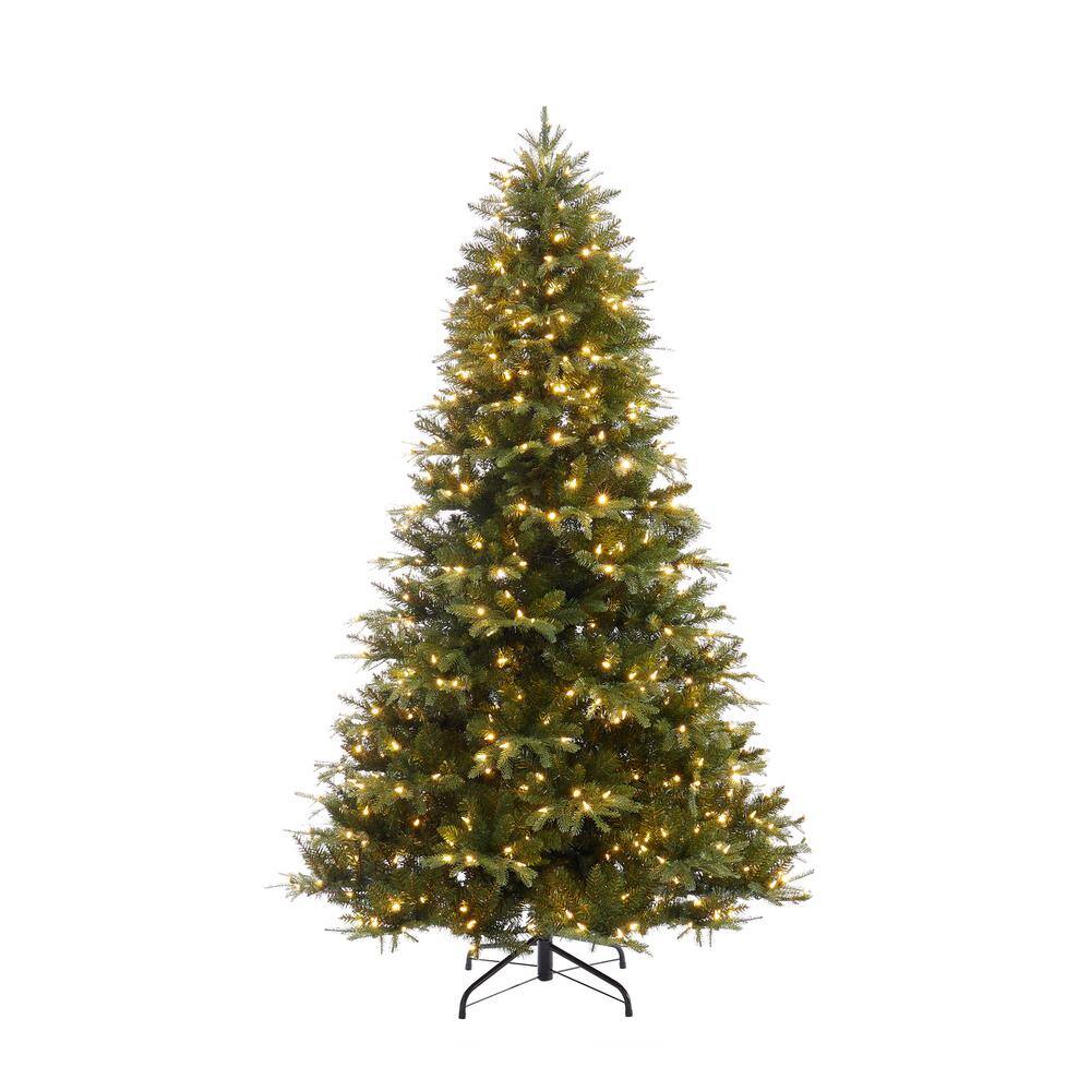 Naomi Home 7.5 ft Pre-lit Traditional Artificial Fir Christmas Tree with Warm White Lights  Durable Metal Stand  Fake Xmas Tree for Home  Indoor  Outdoor  Holiday Decoration – Green