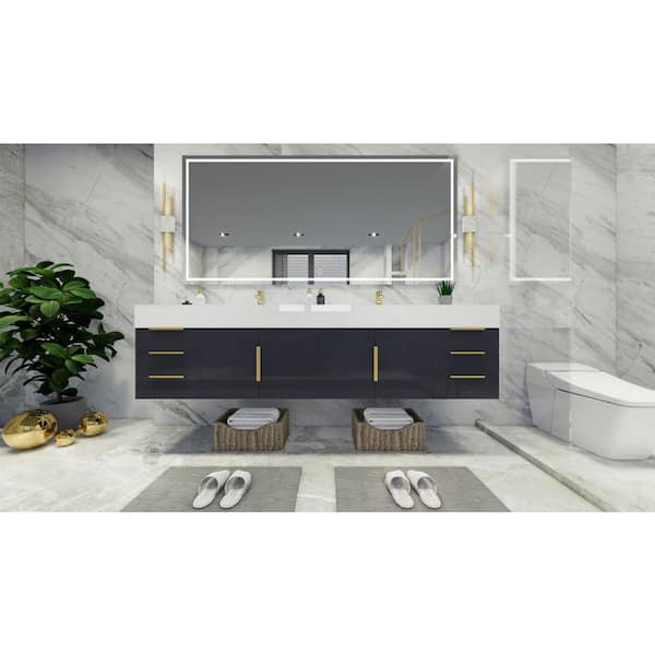 BV Better Vanity Bethany 84 in. W x 20 in. D x 22 in. H Double Sink Floating Bath Vanity in Gloss Gray with White Acrylic Top