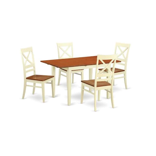 East West Furniture 5-Piece Buttermilk and Cherry Solid Wood Top - Dining Room Set - Seats 4