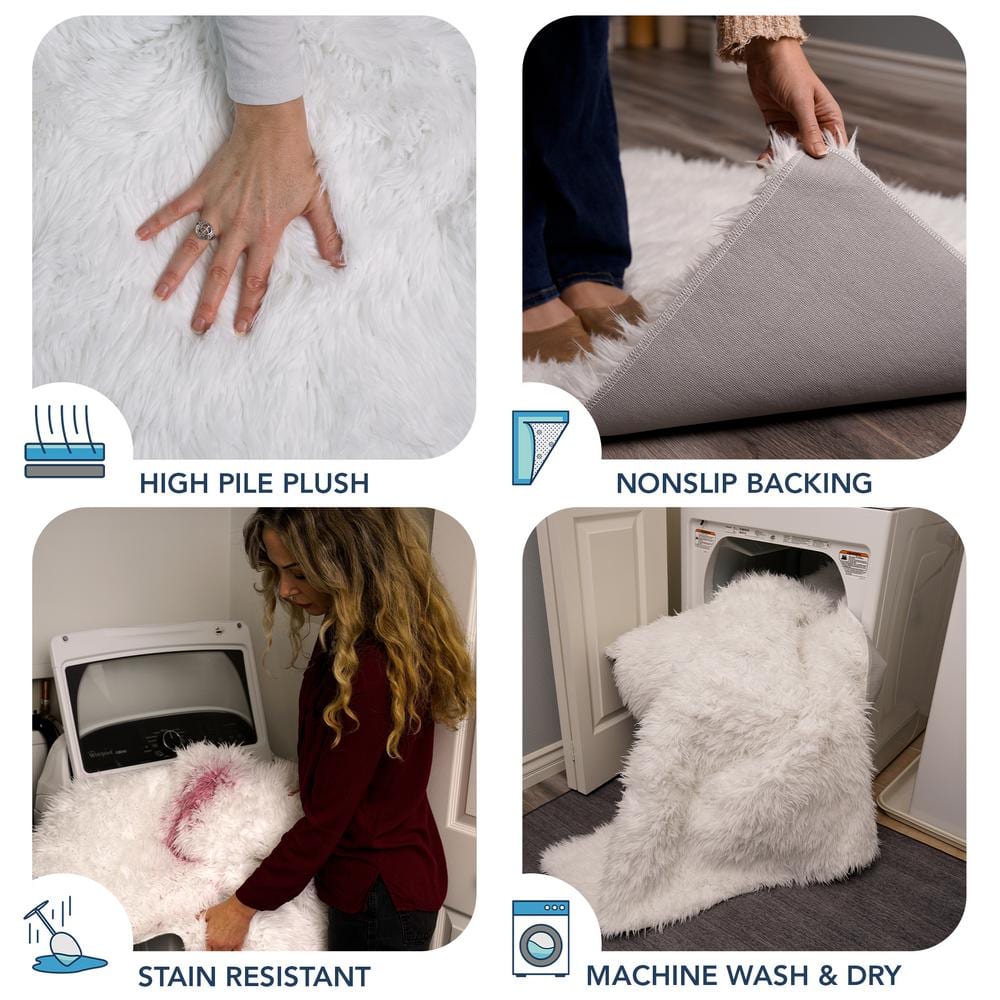 Luxurious Soft White Faux Fur Shag Round Area Rug 6'