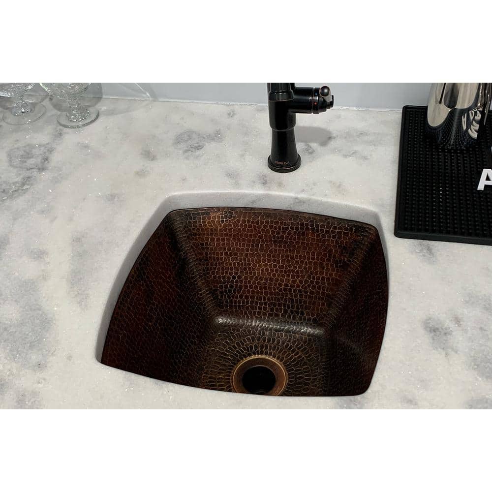 15" Square Hammered Copper Bar Sink in Oil Rubbed Bronze Finish