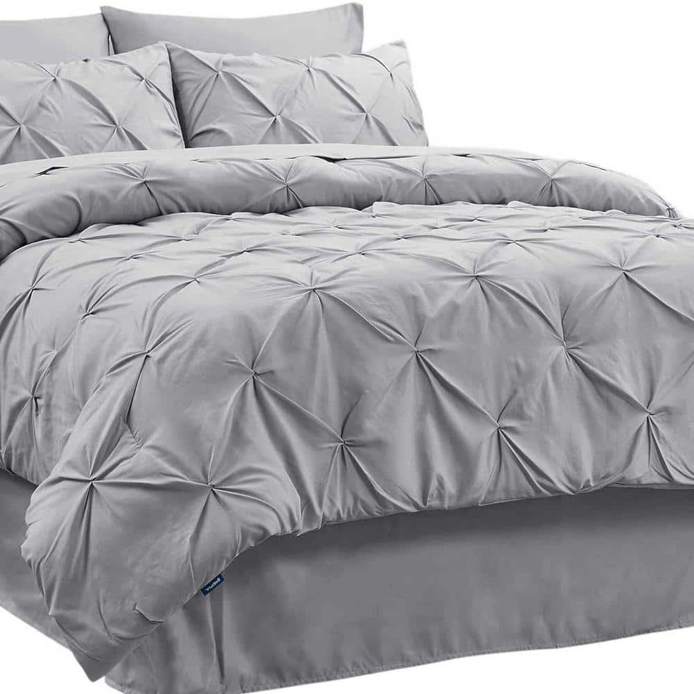 King Gray Microfiber Pintuck Bed in a Bag Set