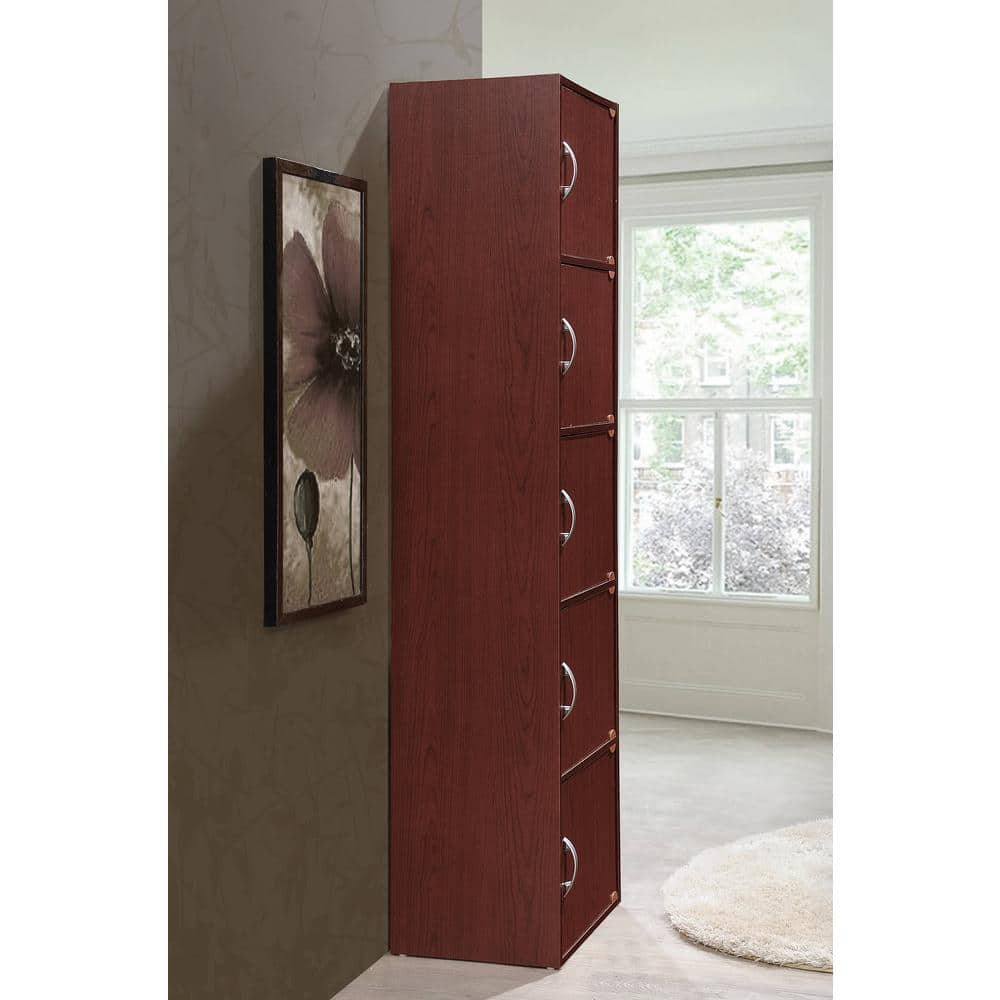 Tall Mahogany Wood Storage Cabinet with Five Doors