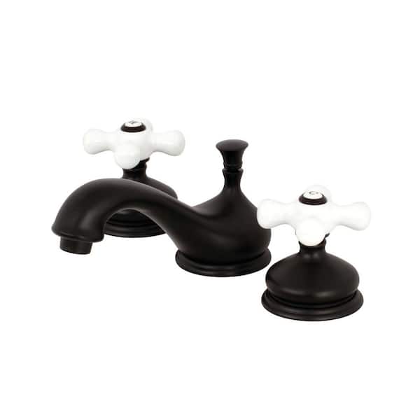 Kingston Brass Classic Procelain Cross 8 in. Widespread 2-Handle Bathroom Faucet in Matte Black