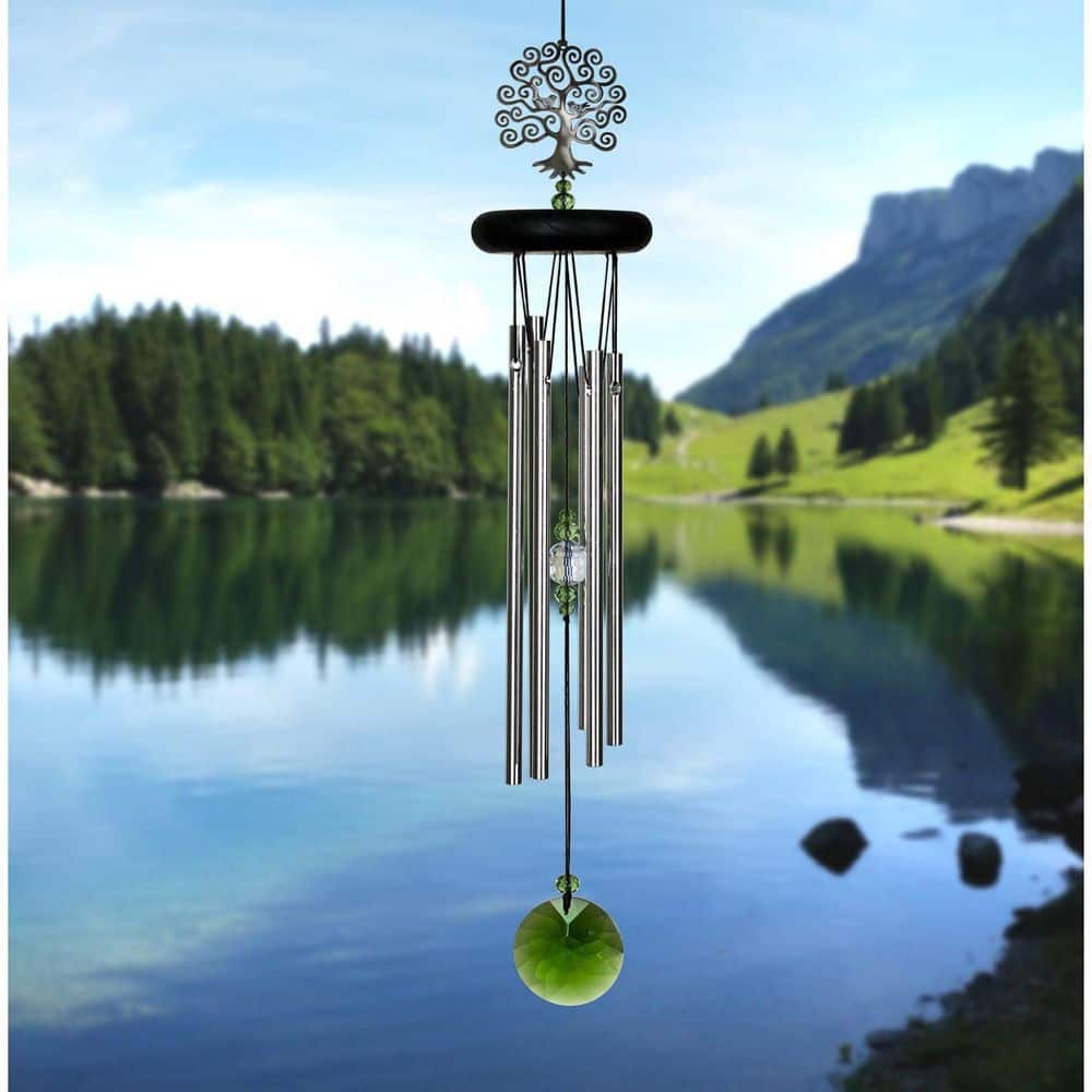 Crystal Accented Tree of Life Silver Wind Chime