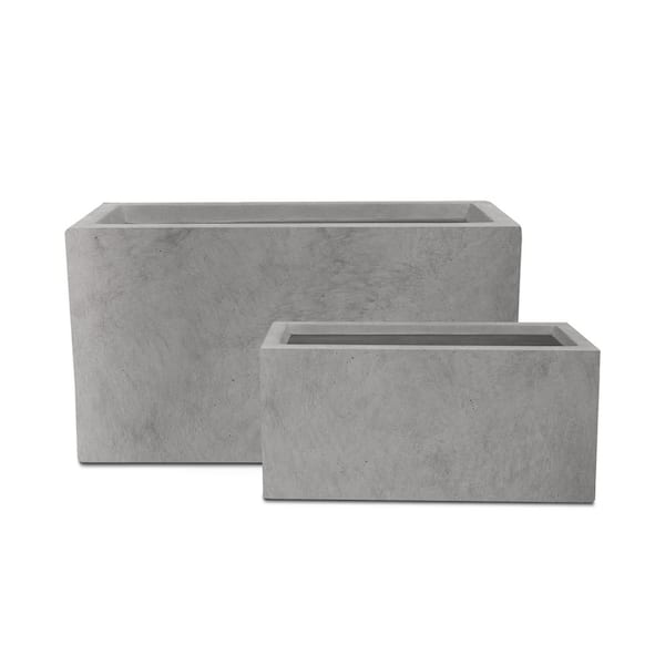 KANTE & 23.6"L Rectangular Set of 2 Natural Finish Lightweight Concrete Long Planters w/ Drainage Outdoor/Indoor RF0264AC-C80021 - The Home Depot