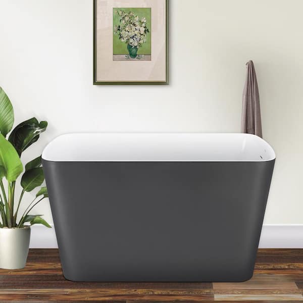 Mokleba 47 in. Acrylic Flatbottom Not Whirlpool Freestanding Japanese Soaking Bathtub with Pedestal Soking SPA Tub in Gray