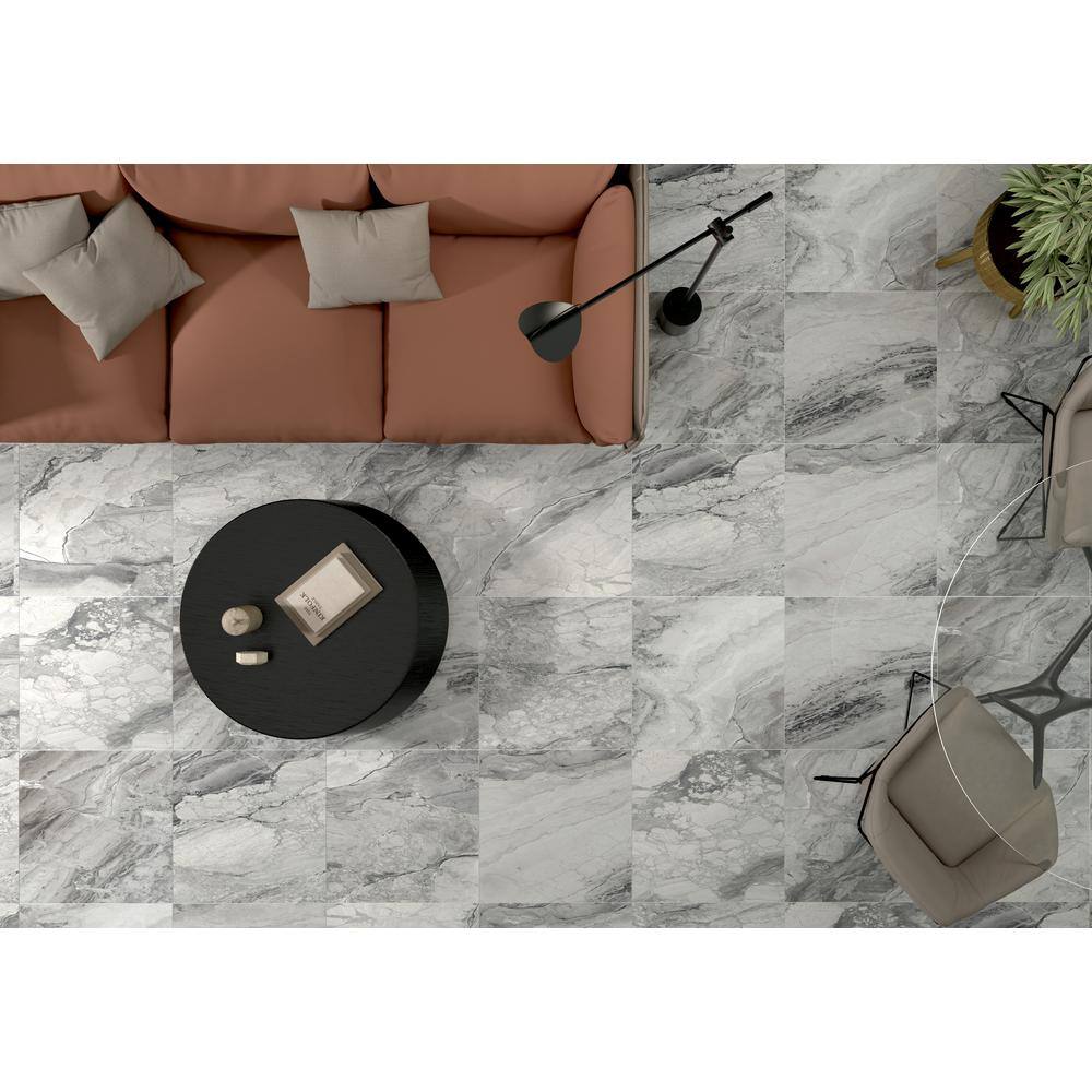 Leonardo Onda Gray 24x24 Polished Porcelain Marble Look Tile