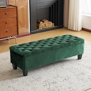 Forge Modern Upholstered Storage Ottoman Bedroom Bench with Button Tufting, Diamond Stitch, Dark Green