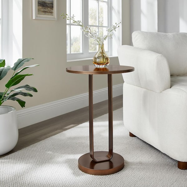 Tallulah 15.75 in. Antique Bronze Round Metal Top End Table