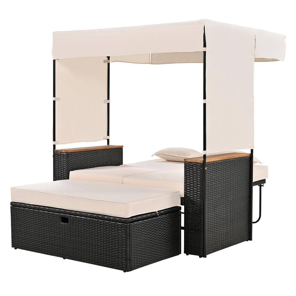 2-Piece Rattan Outdoor Patio Lounge Roof Set, Waterproof and Adjustable Backrest for Garden with Beige Cushions price history on PriceWatchPro
