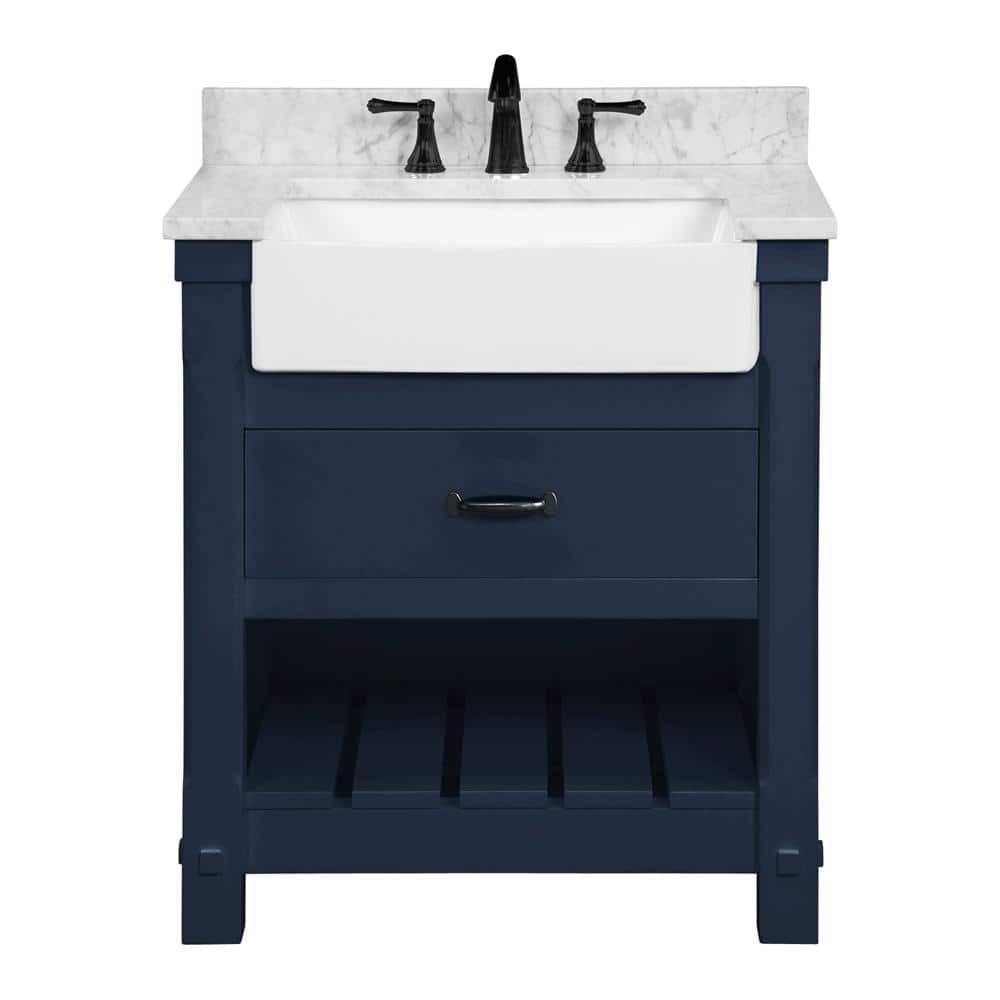 TILE & TOP Farmville 30 in. W x 22 in. D x 34.75 in. H Vanity in Navy ...