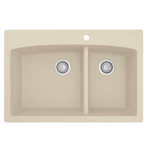 Drop-In Quartz Composite 33 in. 1-Hole 60/40 Double Bowl Kitchen Sink in Bisque