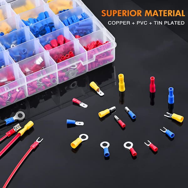 280PCS 22-10 AWG Electrical Automotive Insulated Crimp Ring Fork Splice Spade Butt Crimping Cable Wiring Connector Terminal Kit