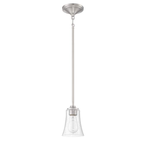 CRAFTMADE Gwyneth 100-Watt 1 Light Brushed Nickel Finish Dining/Kitchen Mini Pendant Light with Clear Glass, No Bulb Included