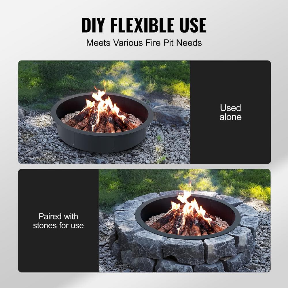 Large Round Black Carbon Steel Fire Pit Table