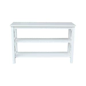 Hampton 48 in. Pure White Standard Rectangle Wood Console Table with Shelves