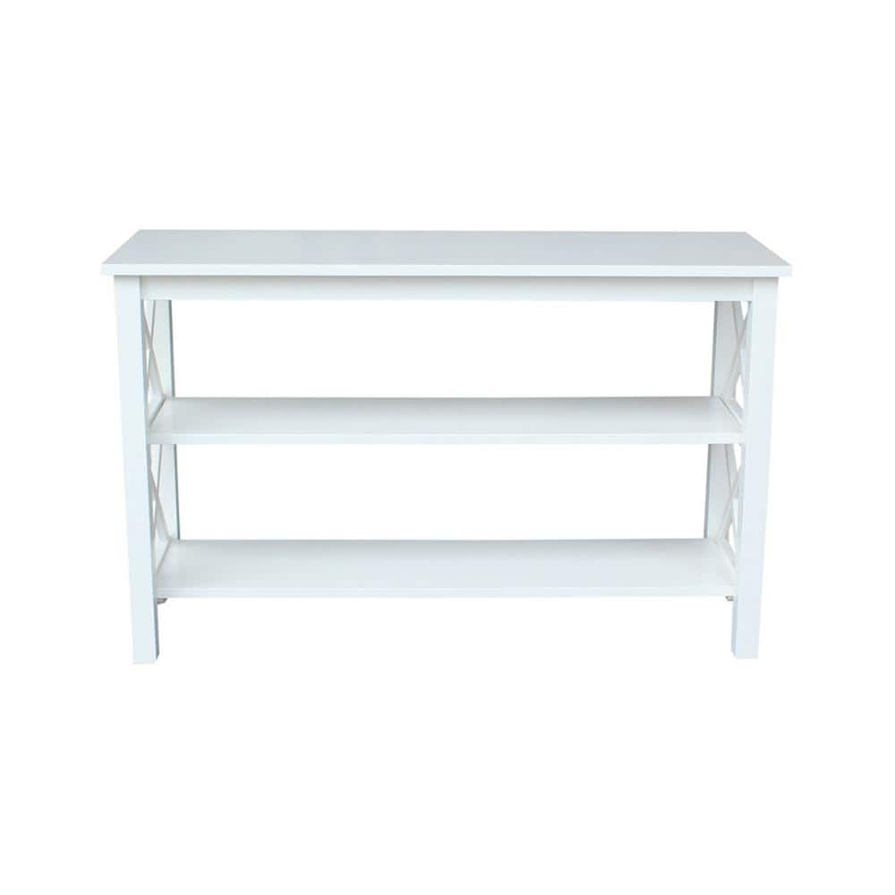 White Solid Wood Rectangular Console Table with Shelves