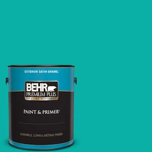 BEHR PREMIUM PLUS 1 qt. #500B-4 Gem Turquoise Satin Enamel Low