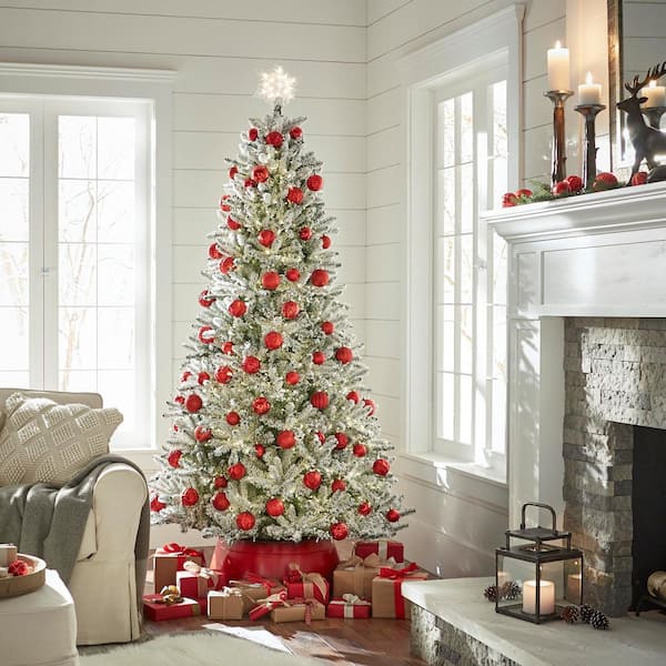 Home Accents Holiday - 7.5 ft. Pre-Lit LED Starry-Light Warm White and Multi Flocked Fraser Artificial Christmas Tree with remote control