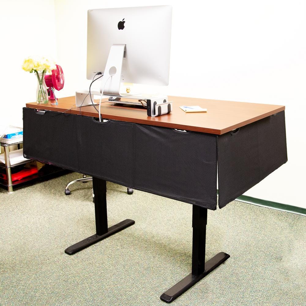 Black Fabric Under Desk Privacy Panel with Organizer Pockets