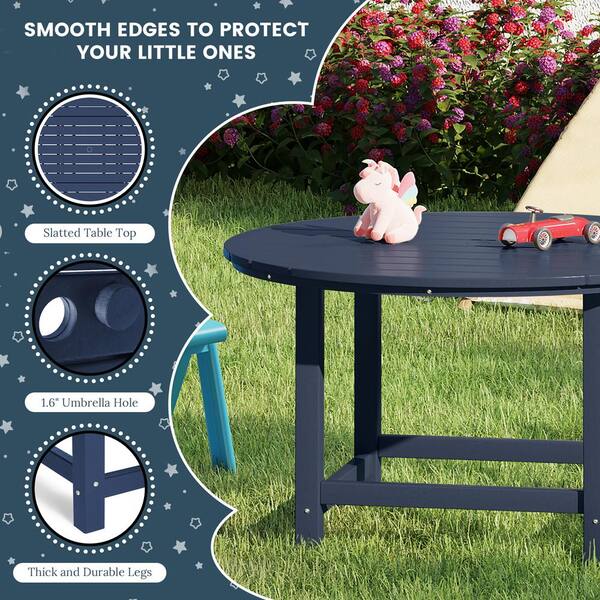WESTIN OUTDOOR Childrens Laguna Outdoor Patio All Weather Fade Resistant Kids Poly Plastic 38 in.Round Picnic Dining Table in Navy Blue OP8016 NB The Home Depot