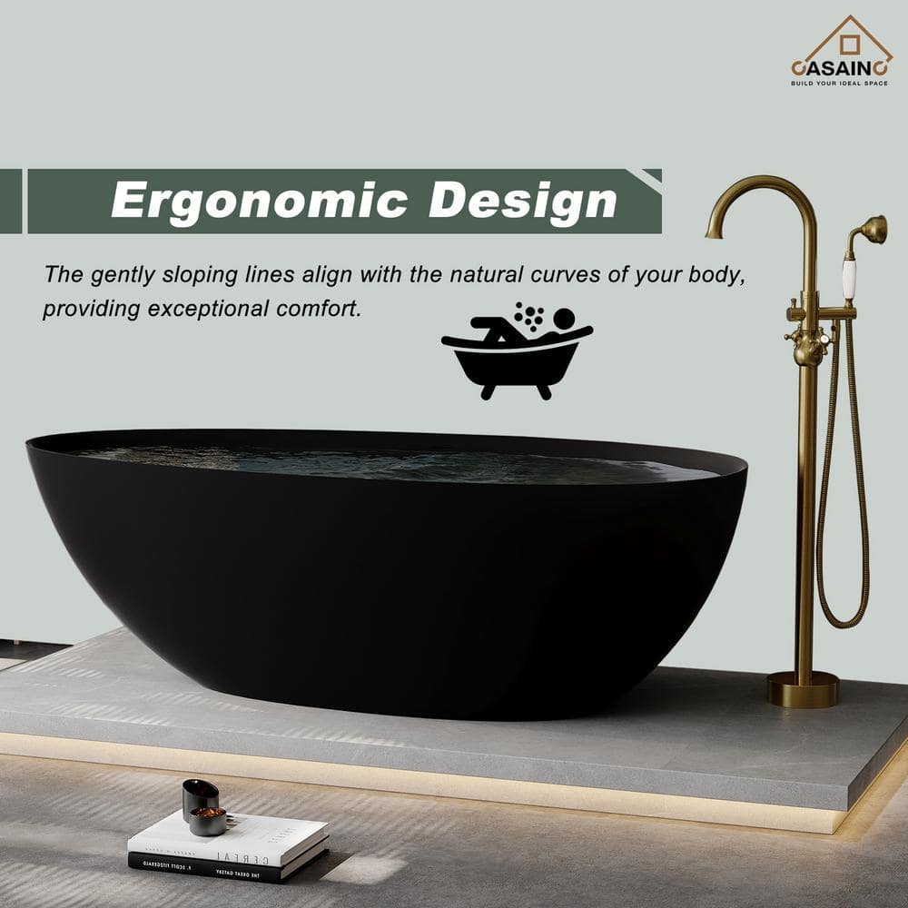 Matte Black 67'' Freestanding Oval Soaking Bathtub
