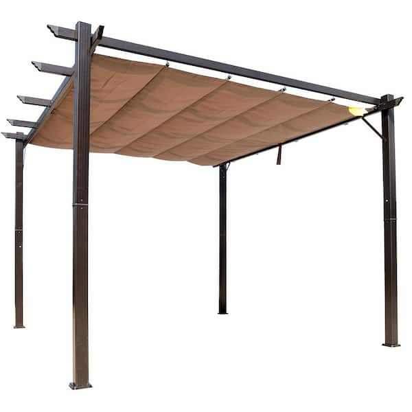 10 ft. x 10 ft. Brown Aluminum Outdoor Retractable Pergola Canopy with UV-Resistant Shade Shelter for Patio and Backyard