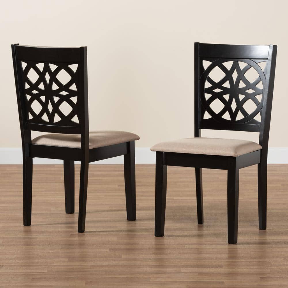 Abigail Beige Fabric and Dark Brown Wood Dining Chair Set