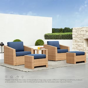 Cyril 5 Pieces Brown Fabric Accent Chair Set with 2 Pieces Rattan Swivel Chairs,2 Pieces Ottomans,Side Table