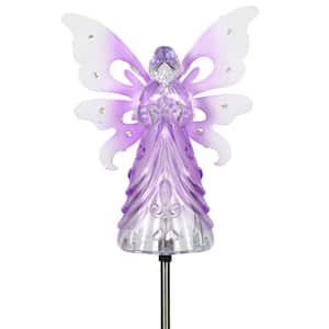 Solar Angel with 13 LEDs 3.27 ft. Purple Plastic Garden Stake
