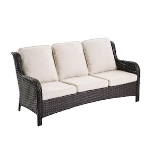 Oreille Brown 9-Piece Wicker Outdoor Firepit Patio Conversation Sofa Set with Swivel Rocking chairs and Beige Cushions