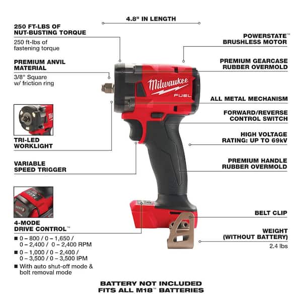 M18 FUEL GEN-3 18V Lithium-Ion Brushless Cordless 3/8 in. Compact Impact Wrench with One 5.0Ah Battery and Charger