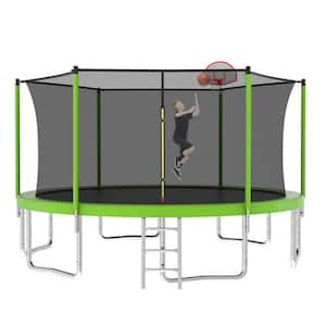 14 ft. Outdoor Trampoline with Safety Enclosure Net, Green