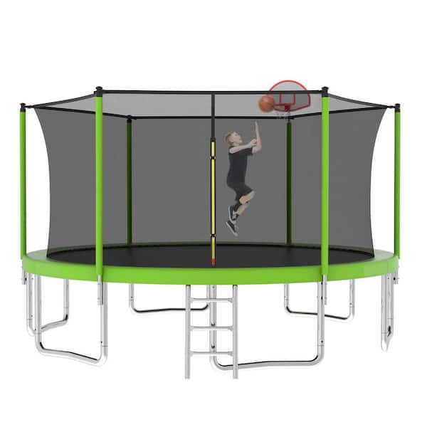 Sudzendf 14 ft. Outdoor Trampoline with Safety Enclosure Net, Green