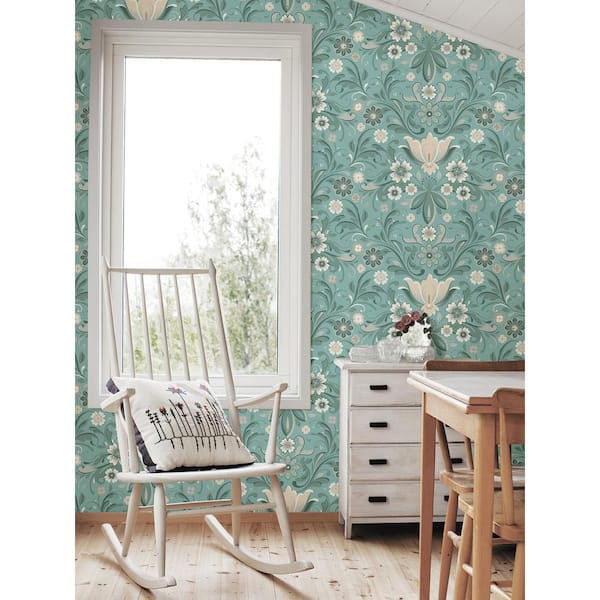 A-Street Prints Ostanskar Turquoise Retro Floral Non Woven Paper