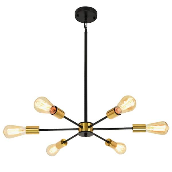 LWYTJO 6-light Black/Gold Rustic Sputnik Chandelier for Kitchen Island ...