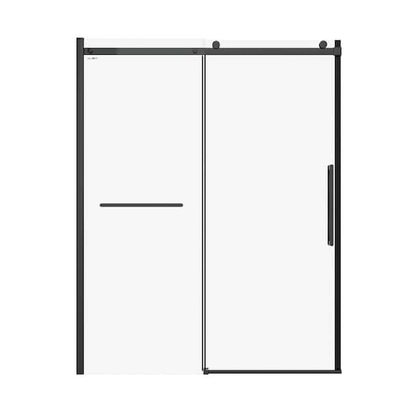 MEDUNJESS Aaby 56-60 in. W x 76 in. H Sliding Frameless Shower Door in Matte Black with 5/16 in. (8mm) Clear Glass