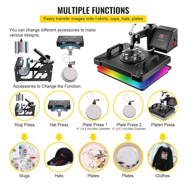 VEVOR Heat Press Machine 15 x 15 in Sublimation Printer Transfer for DIY T-Shirt Black GDSYD1515110VZG9PV1
