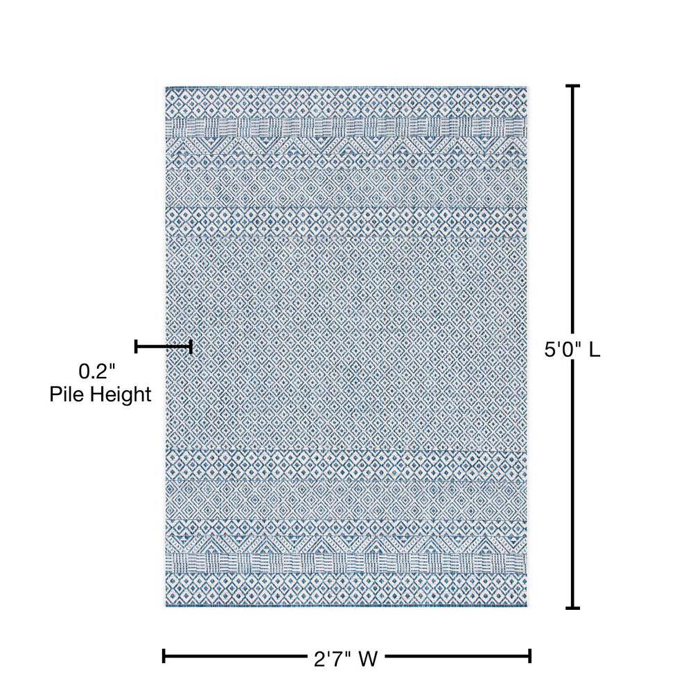 Blue and Navy Rectangular Synthetic Indoor/Outdoor Rug