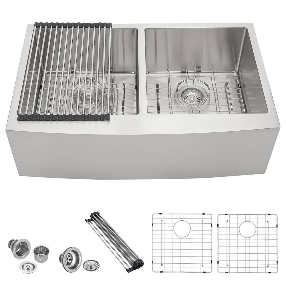 Logmey 33 in. x 21 in. Farmhouse/Apron-Front Kitchen Sink Double
