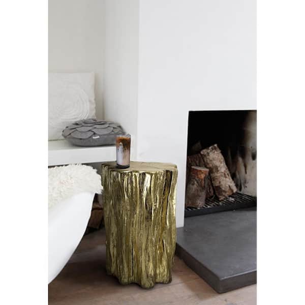 Benjara Well Designed 20 in. Gold Nature Inspired Tree Trunk Stool