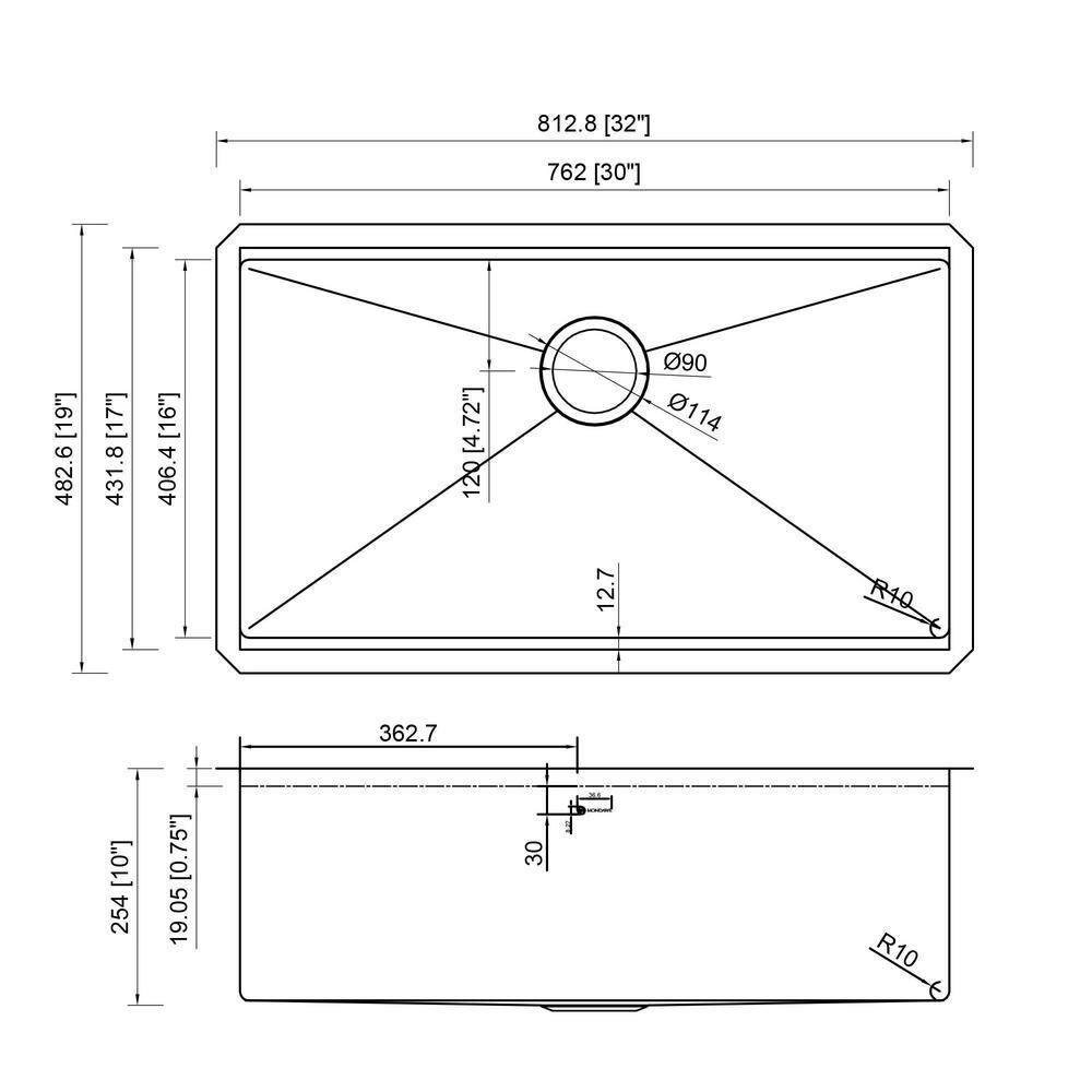 32" Undermount Single Bowl Brushed Stainless Steel Kitchen Sink with Accessories