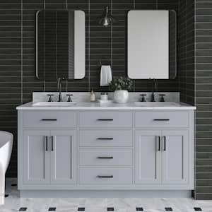 Hepburn 67 in. W x 22 in. D x 35.25 in. H Double Freestanding Bath Vanity in Grey with Carrara White Marble Top