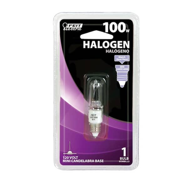 Feit Electric 100 Watt Warm White 3000K T4 E11 Mini Candelabra Dimmable Halogen 120 Volt Light Bulb 12 Pack