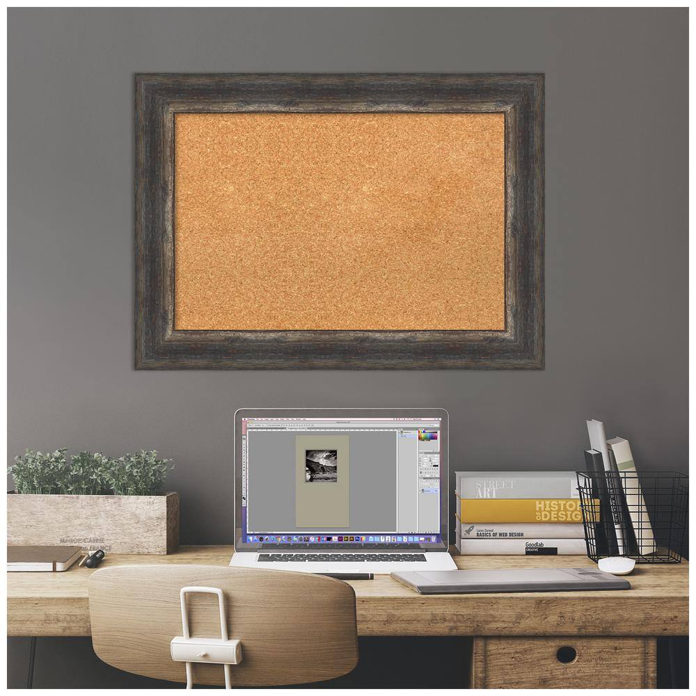 Natural Cork Board with Bark Rustic Char Frame, 29x21 inches