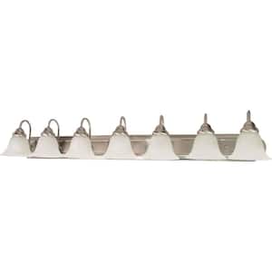 7-Light Brushed Nickel Vanity Light with Alabaster Glass Bell Shade
