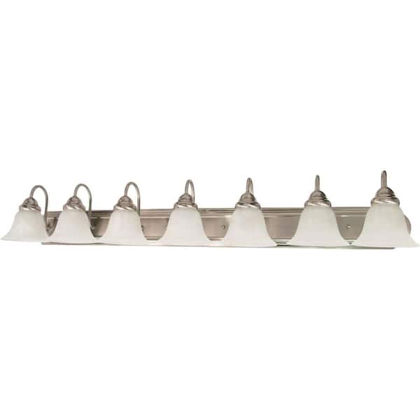 SATCO 7-Light Brushed Nickel Vanity Light with Alabaster Glass Bell Shade
