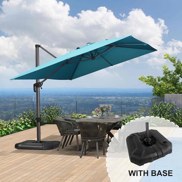 PURPLE LEAF 9 ft. x 11.5 ft. Aluminum Outdoor Patio Cantilever Umbrella Offset 360° Rotation Umbrella with Base, Turquoise Blue